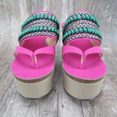 Michael Antonio Women's Sz 5.5 Platform Thong Toe Dress Sandals Hot Pink  Beaded | eBay
