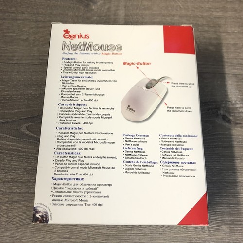 Vintage New In Box Genius NetMouse Wired Mouse Magic Button MD-6 Pin PS/2 Port - Picture 2 of 4
