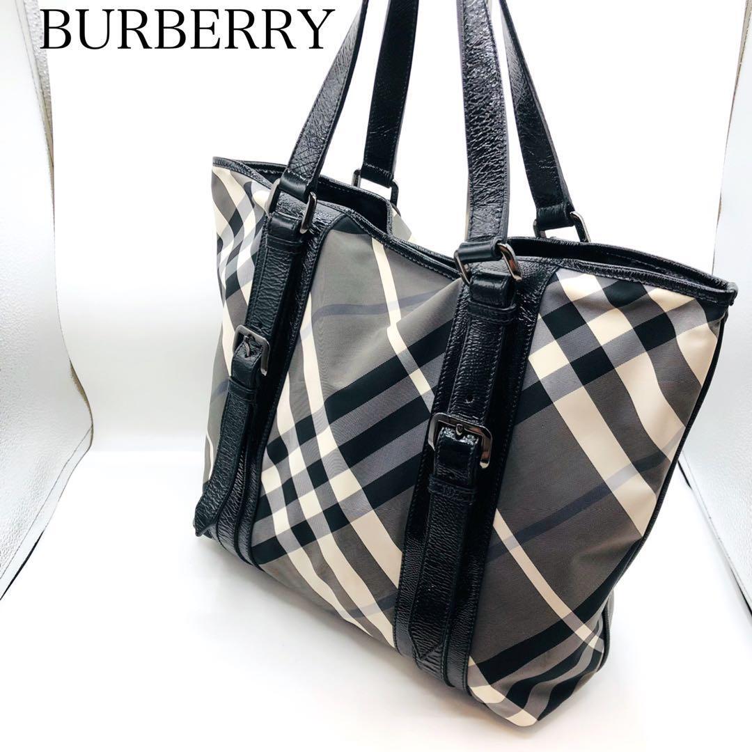 Burberry Tote Bag Nylon Leather Nova Check A4