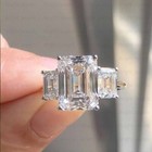 Emerald Moissanite Three Stone Engagement Anniversary Ring 14k Multitoned Plated