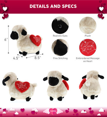 DolliBu I Love You Blacknose Sheep Plush - Personalized Valentine Gift With Heart (8.5 Inches)