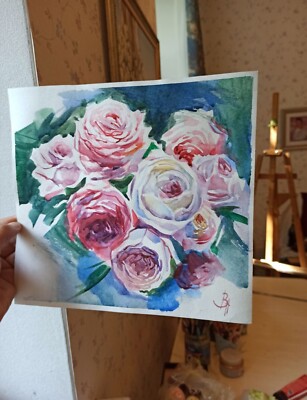 Aquarelle moderne : peinture originale fleurie et encadré - Atelier