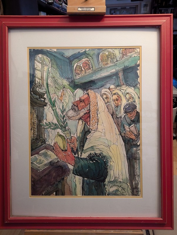 The Blessing. Original watercolor+ink painting hand signed dated framed large