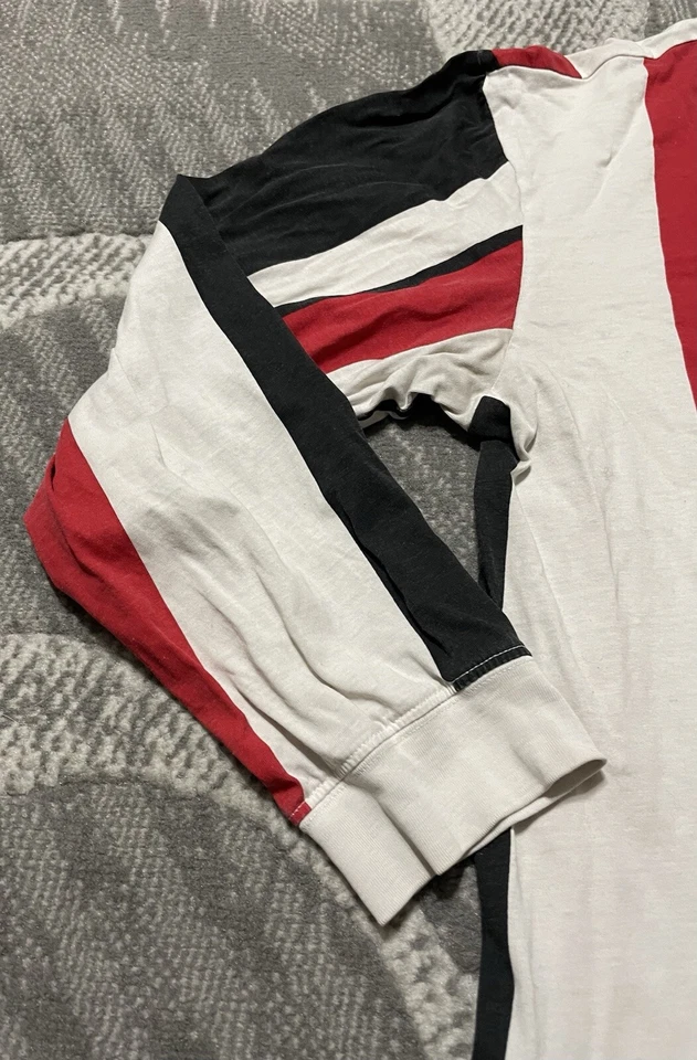 Cheap Monday Skull Mens White Red & Black Striped Round Neck Long Sleeve Shirt M - Image 2 of 4