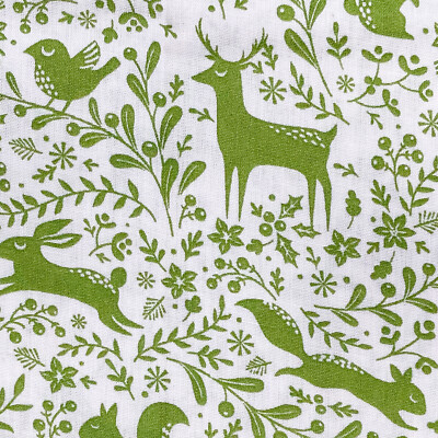 Bastelstoff grün Waldtiere Hase Hirsch Eichhörnchen Polycotton Stoffmaterial