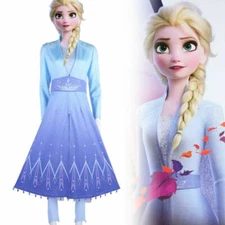 Frozen 2 Cosplay Queen Princess Elsa Costume Blue Snow Outfit Dress Party Gown