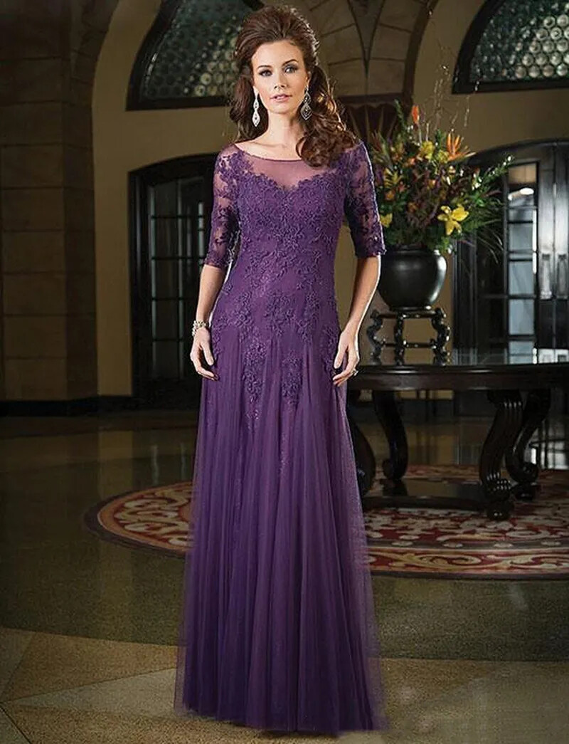 Elegant Purple Mother of The Bride Dress Half Sleeves A-Line Groom