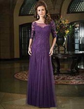 Elegant Purple Mother of The Bride Dress Half Sleeves A-Line Groom Mother's Gown