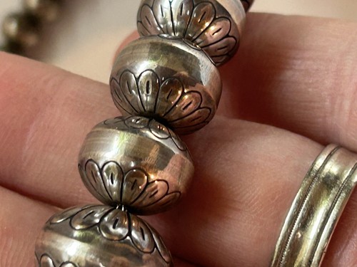 Old Pawn Navajo Sterling Silver Bench Bead Necklace Imprinted 25” 74.9 Grams - Picture 9 of 10