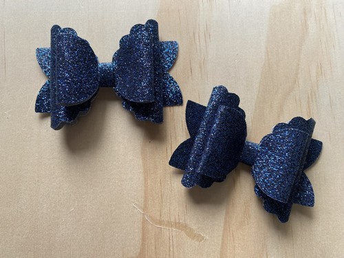 1 X Pair Of Piggy Clips Bows Hair Accessory Chunky Glitter Girl School Navy Blue - Picture 11 of 11