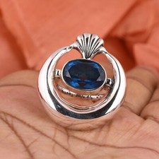 Doublet London Blue Topaz 6.9 Ct. Gemstone Silver Color Crescent moon Ring