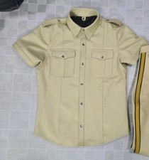 Men's Tan Brown Real Cow Leather Shirt Highway Police Uniform Breeches Cowhide