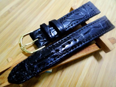 Authentic 100% Genuine Crocodile Leather 18MM Black Watch Strap #5 