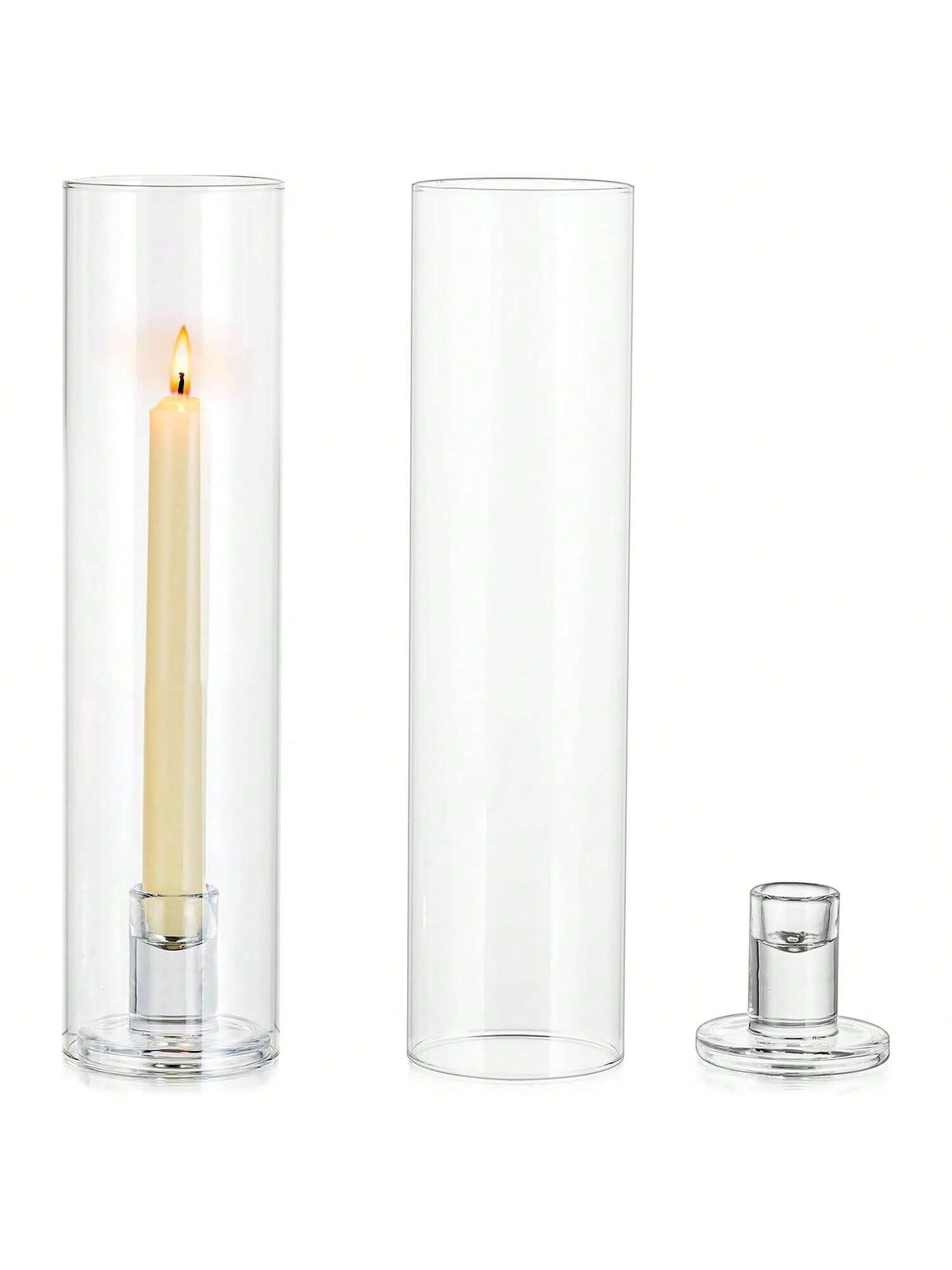 2pcs Glass Taper Candle Holders with Cylinder Sleeves for Home and Party Decor