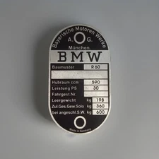 Data PlateT ypenschild BMW R60 oldtimer Motorrad R 60 Alu Schild s61