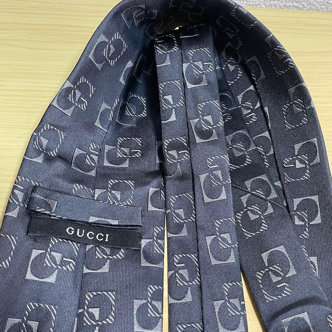Gucci Necktie Tie 100% Silk Black Gray Square Pattern 3.7 inches From Japan thumbnail 10