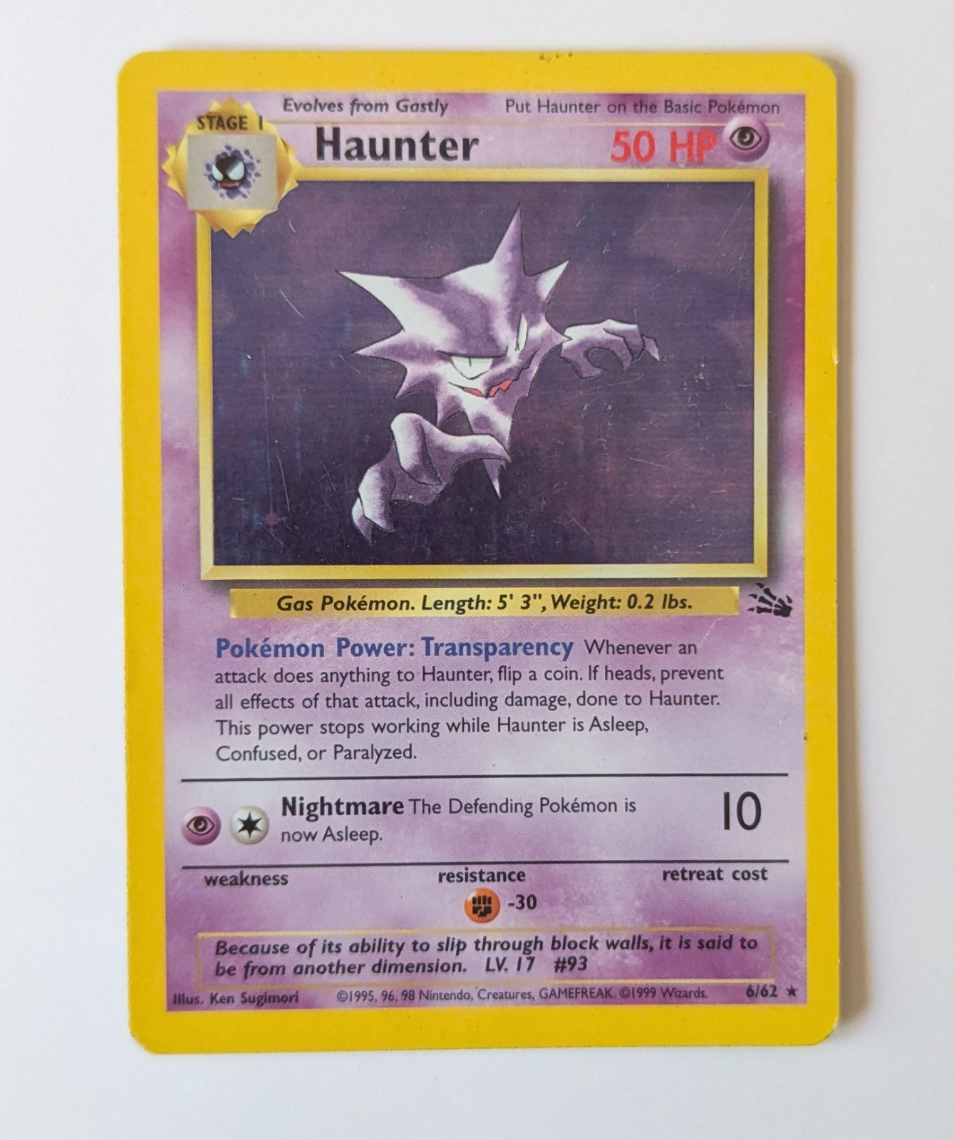 Haunter 6/62 Fossil Holo Rare Vintage WOTC Pokemon Card MP+
