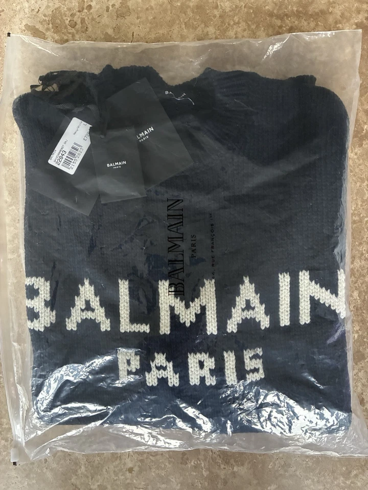 Balmain Paris Intarsia Wool Blue Jumper Size L, RRP £720+ briefly worn only once - Image 2 of 4