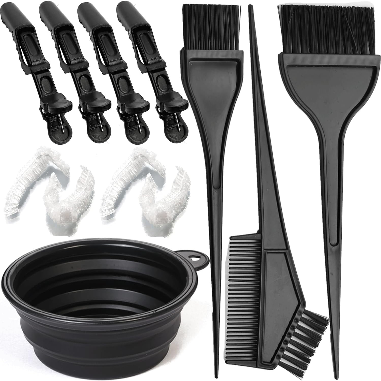 Ing Tools Set Bowl Brushes Clips Comb Black