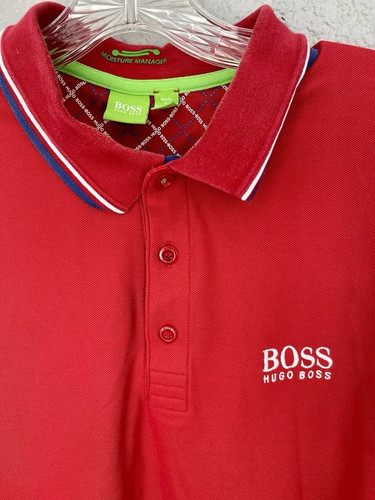 Boss Hugo Boss Poloshirt Herren Gr. XL Slim Fit Luxus Baumwolle Rot Grün Besatz - Bild 7 von 7