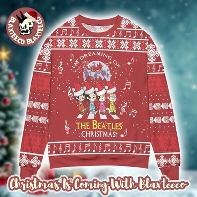 Im Dreaming Of The Beatles Chrismas Peanuts Style Red Ugly Christmas Sweater