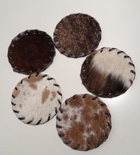 Vintage Cowhide Leather Coasters Set of 5 Made in Brazil Genuine Leather
