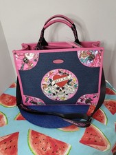 Ed Hardy Love Kills Slowly Denim Pink Tote Ba...