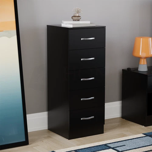 SALE 5 Drawer Narrow Chest Cabinet Unit Bedroom Furniture Modern Black