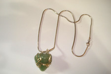 Wire Wrapped Polished Green Aventurine Heart Pendant Necklace chain 925 Italy
