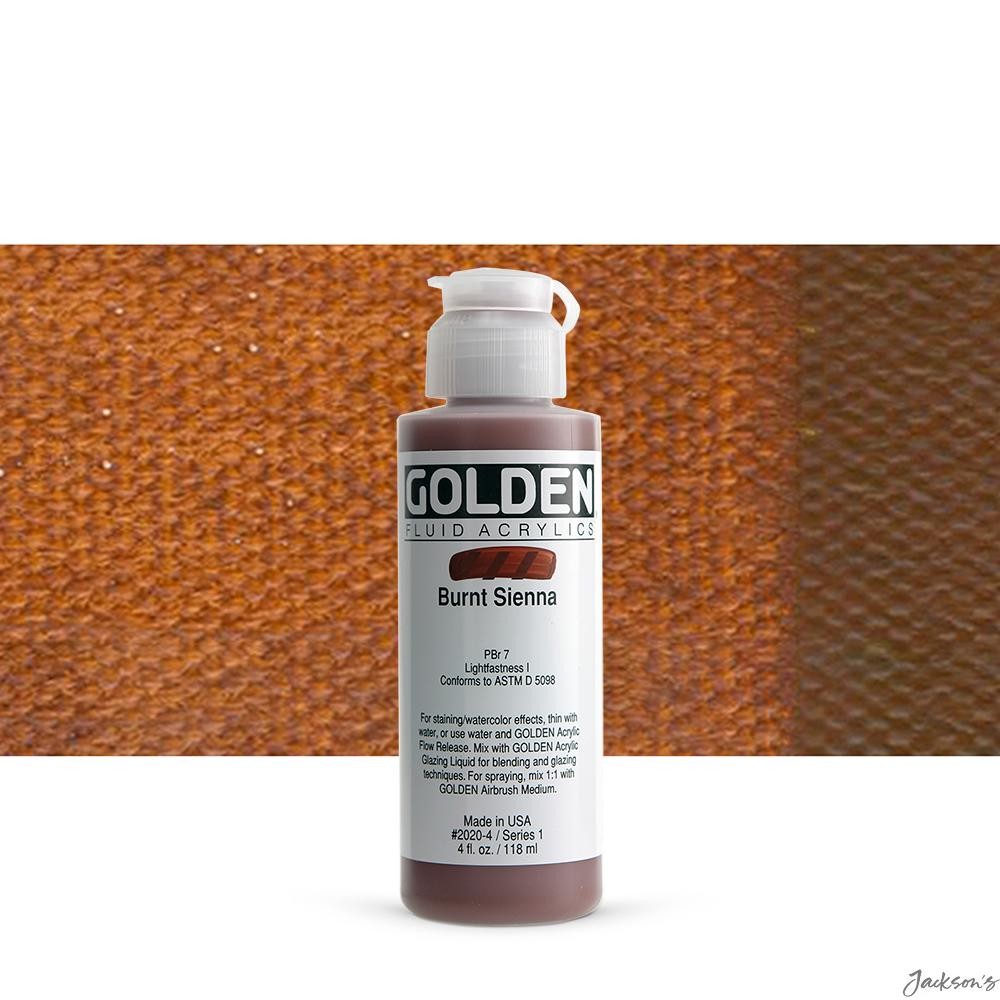Golden Fluid Acrylic Paint 118ml Bottle Burnt Sienna For Spraying Brushing St...