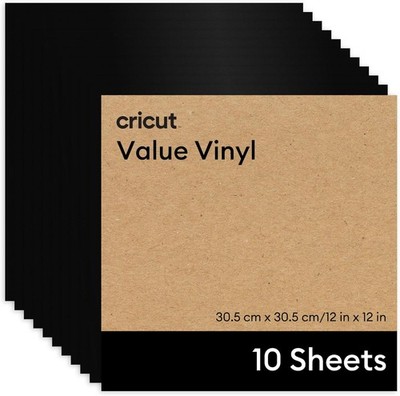 Cricut  Value Permanent Vinyl - 12 in x 12 in, Black (10 ct)