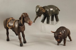 3 juguetes antiguos de circo Schoenhut de madera tallada para mula bisonte elefante humpty