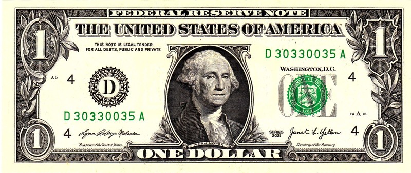 $1 2021 Fancy Serial  Uncirulated CU D30330035A