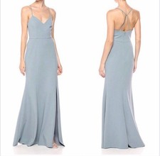 Jenny Yoo Reese Crepe Knit Bridesmaid Maxi Dress in Mediterranean Blue size 18