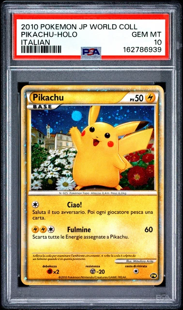 2010 POKEMON JAPANESE WORLD COLLECTION ITALIAN PIKACHU-HOLO PSA 10