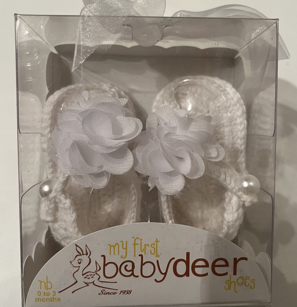 White Crochet Sandal With Flower New Size 0-3