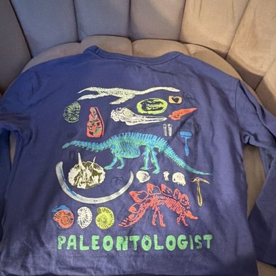 Mini Boden Boys Sz 4 Blue Long Sleeve Cotton Knit Crew Dinosaur Graphic Tee