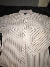 Vintage Wrangler Pearl Snap BrushPopper Shirt Mens XL Stripe Western Cowboy