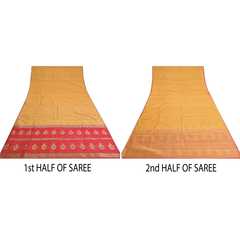 Saris amarillos vintage sánskriti algodón seda brocado/banarasi zari sari tela de 5 yeda Foto 3 de 4
