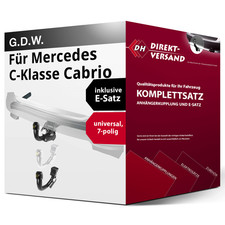 Anhängerkupplung abnehmbar + E-Satz 7pol universell für C-Klasse Cabrio 16- Set