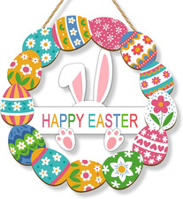 Easter Decoration Wooden Wreath for Front Door Decor Happy Easter Sign Spring De