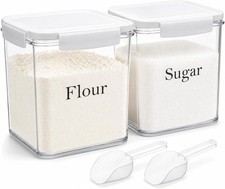 Set of 2 Large Food Storage Jars 4L - Airtight Containers with Lids, White with