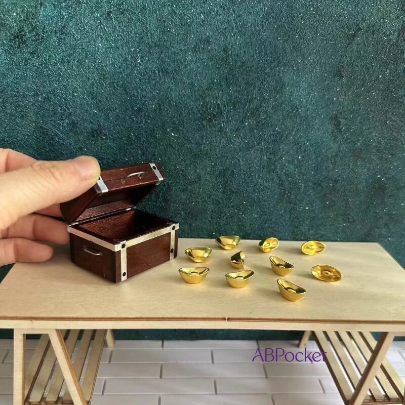 11PC 1:12 Scale Dollhouse Miniatures Accessories Gold Ingot Pirate Treasure Box - Image 2 of 4