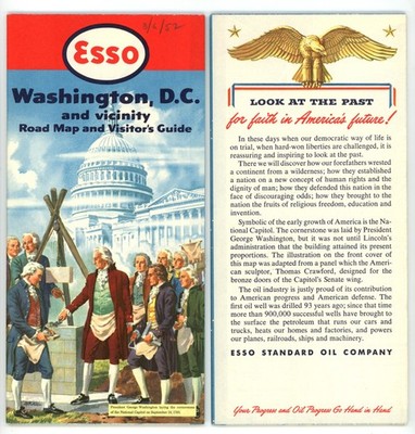 Vintage 1952 Washington, D.C. Road Map   Std. Oil of NJ (Esso)