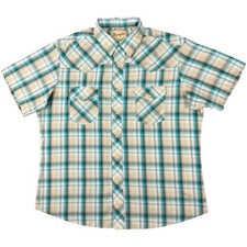 Wrangler Mens XL Teal Plaid Western Pearl Snap Short Sleeve Shirt WM166KH
