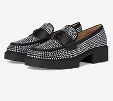 New COACH Leah Crystal Loafers Black Rhinestone Platform Shoes Size 8
