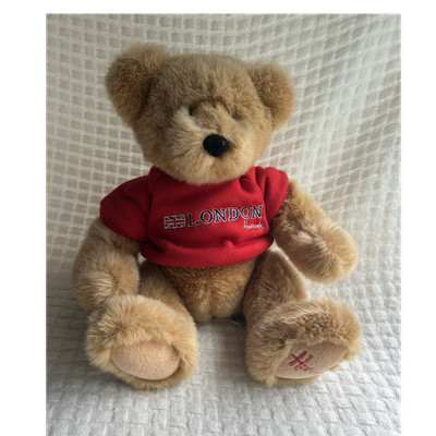 Harrods London Plush Teddy Bear 8in Brown/Beige w/ Red London Shirt