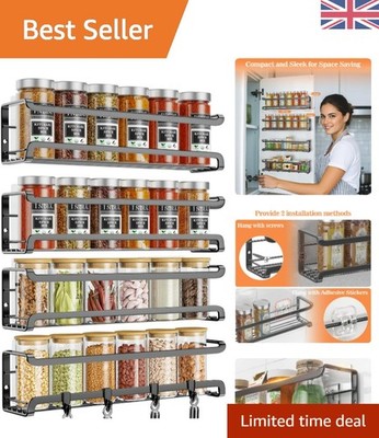 Robuste 4er-Pack schwarze Gewürzaufbewahrung für Schränke - platzsparende Wandhalterung