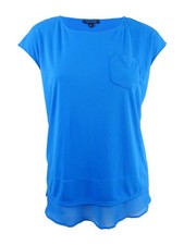 Tommy Hilfiger Women's Plus Size Sheer-Hem Pocket T-Shirt (0X, Blue Orchid)