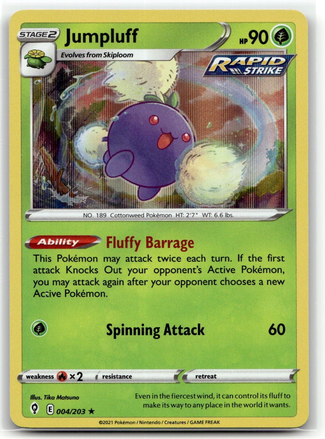 Jumpluff 004/203 Holo Rare SWSH07: Evolving Skies Pokemon EN Holofoil NM